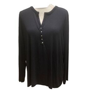 Charter Club‎ Woman 2X Top Sweater Black long Sleeve buttons shiny black trim